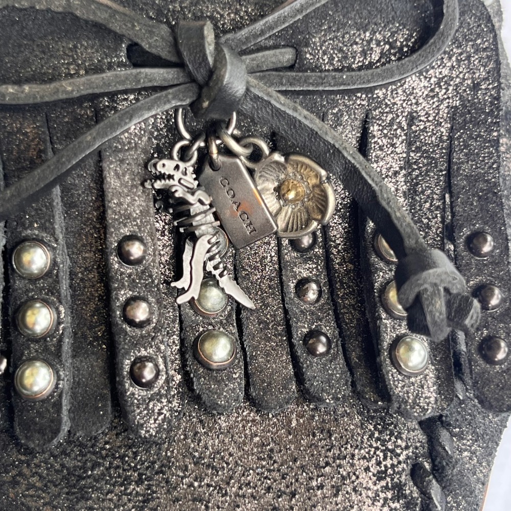 COACH Rexy Roccasin Glitter Pearl Leather Shearling Western Moccasin Loafers 8 - Picture 4 of 11